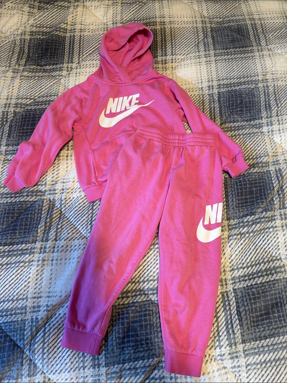 Nike Youth Bright Pink Hoodie & Joggers Set with White Logo
